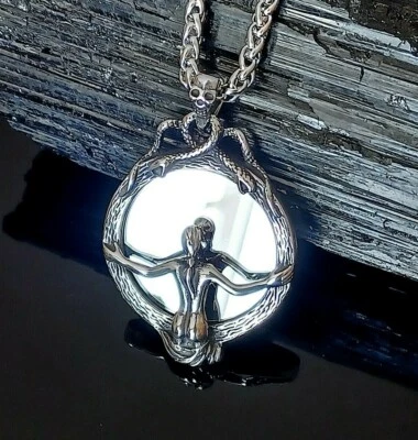 Womens Wicca Mirror Pendant Stainless Steel Viking Gothic Pagan Necklace - Image 1 of 4