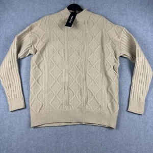 Vamtac Sweater Mens Small Beige Chunky Cable Knit Pullover Preppy Crew Neck NWT - Picture 1 of 7