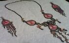 Silvertone Wire N Thread W/Stone Accents Necklace And Matching Earrings!