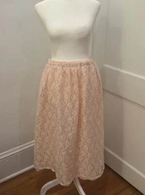 Vintage Pink Lace Midi Skirt Made In France Coquette Rococo S/M - Image 1 of 4