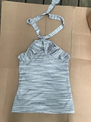 THE LIMITED silver striped halter tank top sleeveless polyester size M — 第 1/2 张图片