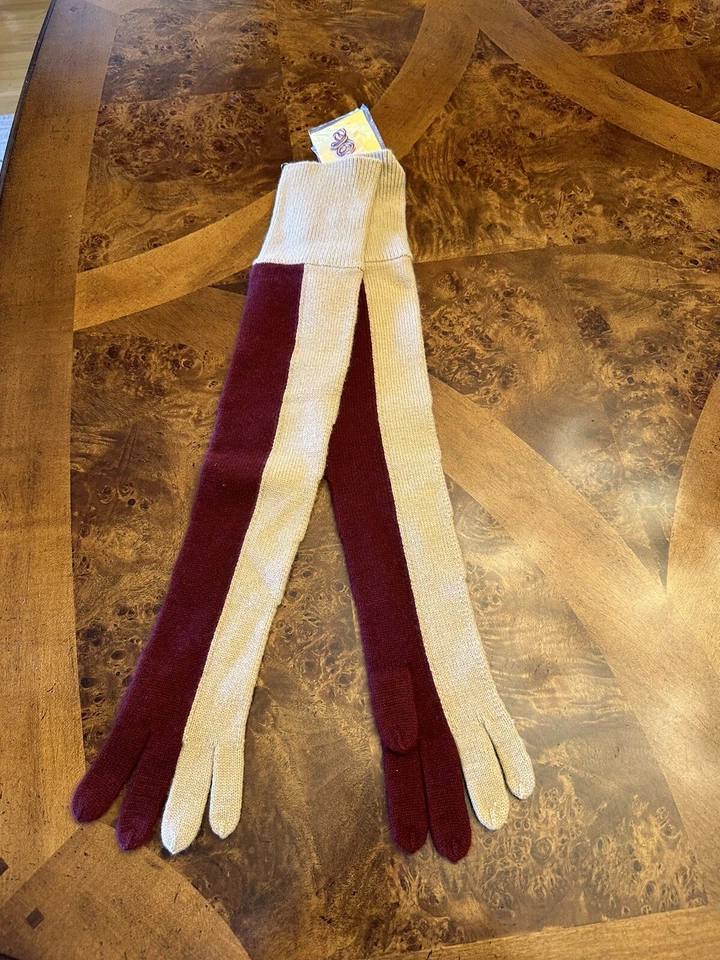 TSE NUEVOS GUANTES LARGOS DE PUNTO LANA/CACHEMIRA O/S ($165) EN COLORES BEIGE/BORGOÑA Foto 1 de 4