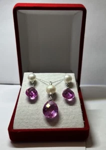 VAHAN ALWAND 10K WHITE GOLD PEARL DIAMOND LAB PINK SAPPHIRE DANGLE EARRINGS WOW! - Picture 1 of 23