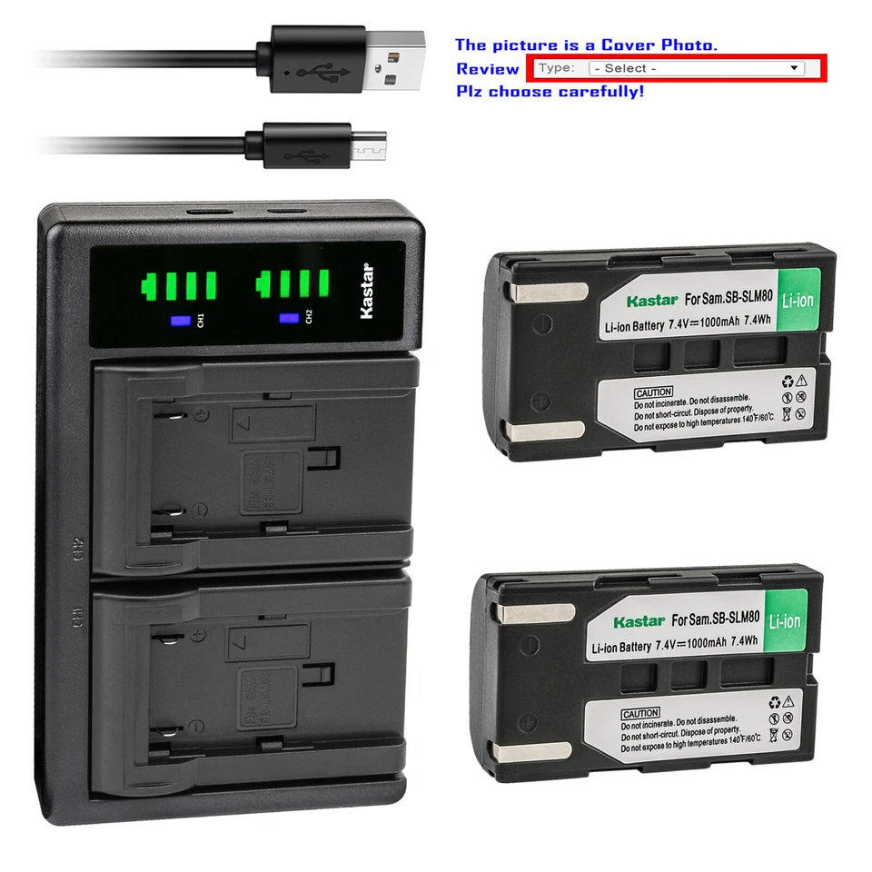 Cargador USB Kastar SB-LSM80 Batería LTD2 para Samsung SC-D353 SC-D354 SC-D355 Foto 1 de 4