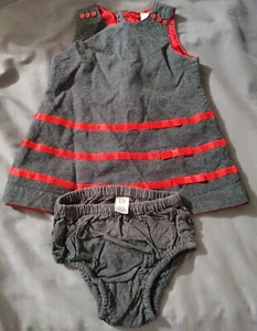 Cute! Baby Gap Infant Dress 3-6 months Grey W/Red Trim. Christmas/Holiday Dress - Picture 1 of 7
