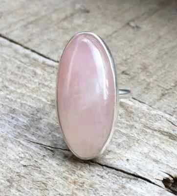 Bello Quarzo Rosa Gemma 925 Argento Sterling Fatto a Mano Anello Tutte le Misure - Immagine 1 di 4