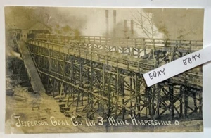 EARLY HARPERSVILLE OHIO JEFFERSON COAL CO. #3 MINE, LARGE TRESTLE + NEW POSTCARD - Picture 1 of 1