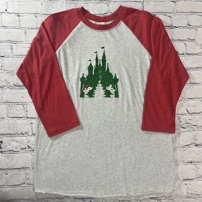 Camiseta de béisbol Disney Magic Christmas Castle gris roja manga 3/4 TALLA M Foto 1 de 4