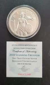 Silver Shield Standing Freedom 2018 bu 2 oz .999 plata fina arte redondo certificado de autenticidad - Imagen 1 de 3
