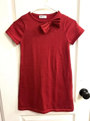 H&M Holiday Dress Girls Size 8/10 Red Sparkley Fabric - Image 1 of 4