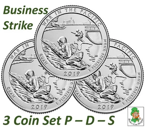 2019 P D S War in the Pacific ATB Quarter 25C BU Unc 3-Coin Set Free Shipping! - Picture 1 of 5