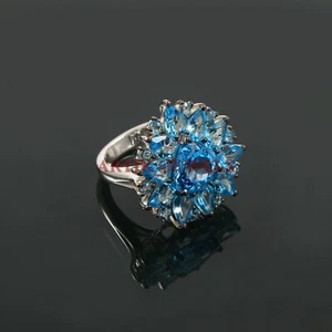 Natürlich Blau Topas Edelstein Mit 925 Sterlingsilber Ring für Damen #4610 - Bild 1 von 10