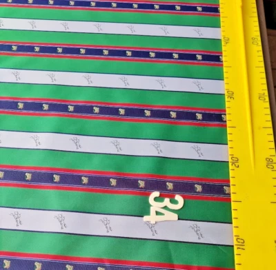 Tissu ancien n°34  rayures vert gazon et bleu marine, petits cavaliers - Photo 1/4