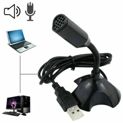 Black Desktop Mini USB Stand Microphone Mic For Desktop Laptop PC Computer UK - Image 1 of 4