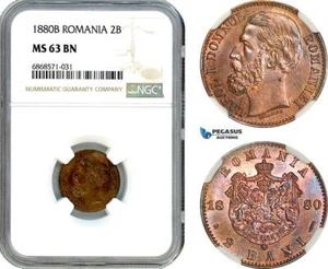 AI979, Romania, Carol I, 2 Bani 1880 B, Bucharest mint, NGC MS63BN - Picture 1 of 1