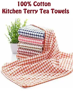 Pack of 12 Terry 100% Cotton Tea Towels Set Dish Kitchen Cloths Cleaning Drying - Picture 1 of 12