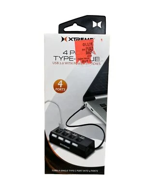 Xtreme Type-C 4 Port USB 2.0 Hub w/ LED indicators and Power Switches -Black LED - Image 1 of 3
