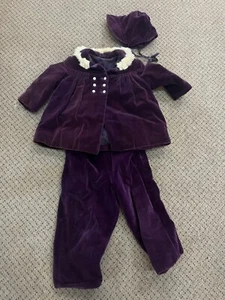 Vintage CUTE TOGS Girls Velvet Coat Purple w/ Hat Bonnet & Pants Faux Fur - Picture 1 of 20