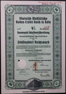 500 Reichsmark 1941 - COLOGNE / Germany Loan Bond - Series: 06601 - "Y 169" - Picture 1 of 4