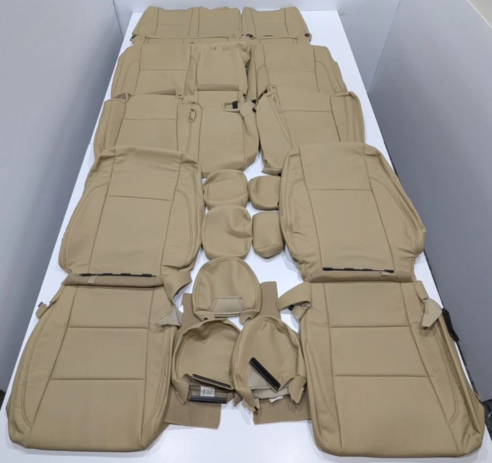 Fundas de asiento de cuero tostado AT8 para Toyota Highlander LE Plus 2014-2019 Foto 1 de 4