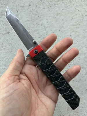 K TACTICAL KATANA DAMASCO SAMURAI JAPONÉS CUCHILLO DE TRANSPORTE FIBRA DE CARBONO MOD 2, ¡EXCELENTE! Foto 1 de 4