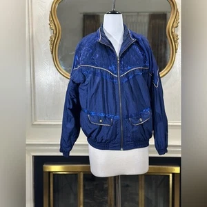 Vintage Active Frontier Windbreaker Jacke XL blau Western Metallic Nylon 80er 90 - Bild 1 von 12