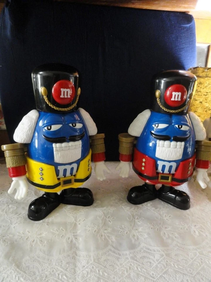 M&M Dispenser Pair Nutcracker Soldiers 9 1/2 " Yellow & Blue Limited Edition 09 - Image 1 of 1