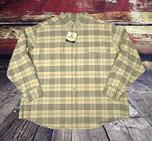 Woolrich Shirt Mens 2XL Button Up Cotton Long Sleeve Khaki Barley Plaid 6083 NWT - Picture 1 of 16
