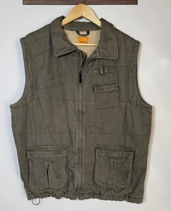 Field & Stream Green Canvas Utility Vest Tan Lining Men’s Size L Outdoor Hunting - Picture 1 of 16