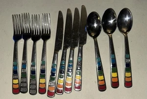 Vintage Fiestaware Maskerade Regenbogen Abendessen Messer Gabeln Besteck Edelstahl Set - Bild 1 von 8