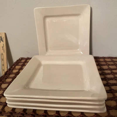 Pier 1 Imports Salad Plates Essential Colours Square 8" Hand-Painted Beige 5 Set - Image 1 of 4