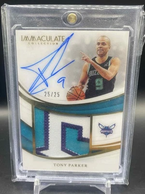 2018-19 Panini Immaculate Tony Parker Patch Auto Bookend /25 Game Worn Hornets - Image 1 of 2