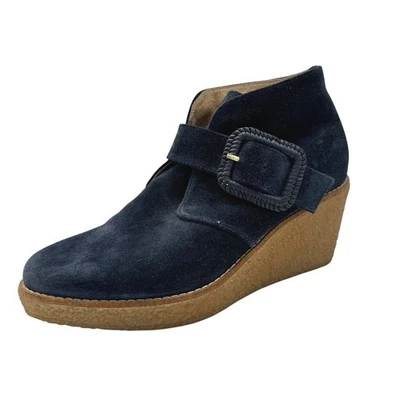 Jack Rogers Izzie  Blue Suede Wedge Boot Bootie Adjustable Buckle Women's Size 7 - Image 1 of 4