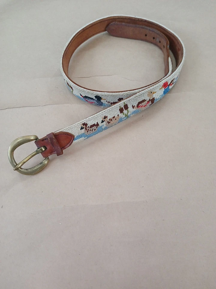 Vintage Leather & Embroidered Ducks Belt Womens 38" - Image 1 of 4