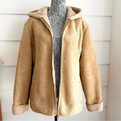 Vintage Faux Suede and Shearling Hooded Coat by Bass Fisherman Aesthetic XL - Image 1 of 4