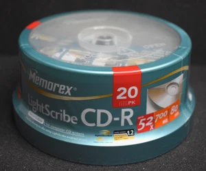 Memorex CD-R 04732 700 MB 52x LightScribe Recordable Cake Box 20 PK 20 NEW - Picture 1 of 4