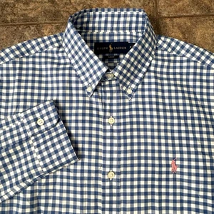 Ralph Lauren Mens Shirt Sz M Slim Fit Button Front Long Sleeve Cotton Blue/White - Picture 1 of 6