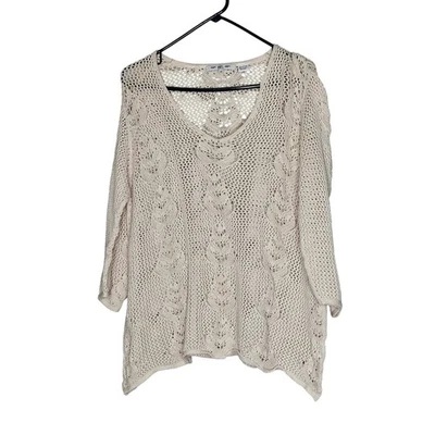 Cream Crochet Plus Size Sweater Top 1X Boho Lagenlook Coastal Beach Cottagecore - Image 1 of 4