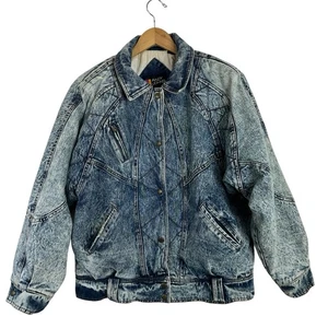 Giacca denim vintage Andy Johns lavaggio acido punto geometrico anni 80 oversize grande - Foto 1 di 15