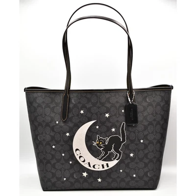 Coach City Tote Signature Canvas With Halloween Cat Graphic Black 2024 NEW NWT - Image 1 of 4