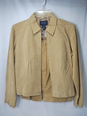 Womens 2 Pc Tan Leather Jacket & Mini Skirt Petite 4p Sonoma Excellent Condition - Image 1 of 4