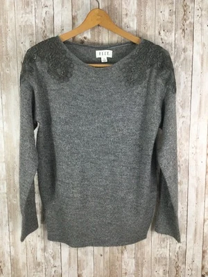 Suéter Elle Talla Mediana Gris Brillante Manga Larga Encaje Hombro Carrera Suéter M Foto 1 de 4