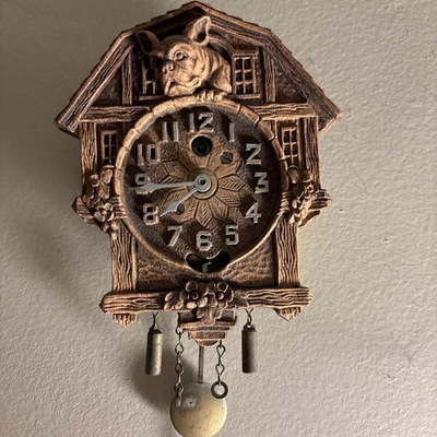 LUX Keebler Bulldog Frenchie Terrier Pendulum Wall Clock Vintage Works Missing - Image 1 of 4
