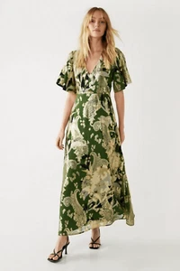 Vestido midi floral verde Warehouse para mujer talla 6 cuello en V PVP £120 - Imagen 1 de 5