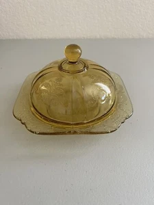FEDERAL AMBER MADRID BUTTER DISH WITH COVER NIB - Picture 1 of 5