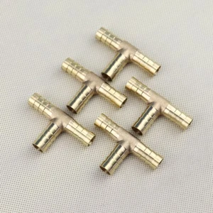 5Pc Tee3 Way Brass Hose Barb Fitting Pipe Tubing Splicer Fuel Water Gas3/8"10mm - Picture 1 of 6