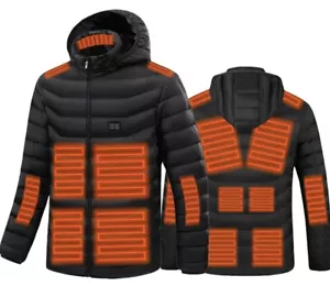 Men Heated Jacket Electric 3 Adjustable Heat Levels 15 Zones Hood Lightweight  - Picture 1 of 8