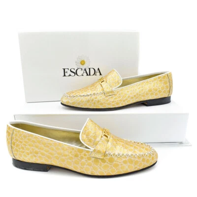 Mocasín plano vintage ESCADA dorado cocodrilo charol en relieve talla 9 Foto 1 de 4