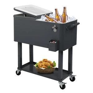 80 Quart Rolling Ice Chest Cooler Cart Stand Up Drink Beverage Cooler Trolley - Picture 1 of 25