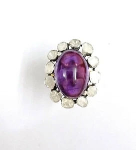 Vintage Amatista Violeta & Uncut Diamante Anillo 925 Plata de Ley Hecho a Mano - Imagen 1 de 10